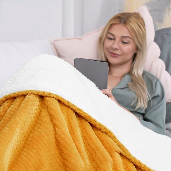 Coperta SHLEEPY arancione con motivo jacquard stile classico 170x210