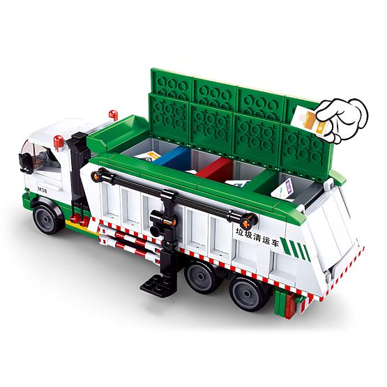Costruzioni Sluban Town M38-B0780 - Camion per la raccolta differenziata + gioco di carte
