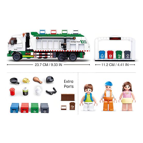 Costruzioni Sluban Town M38-B0780 - Camion per la raccolta differenziata + gioco di carte