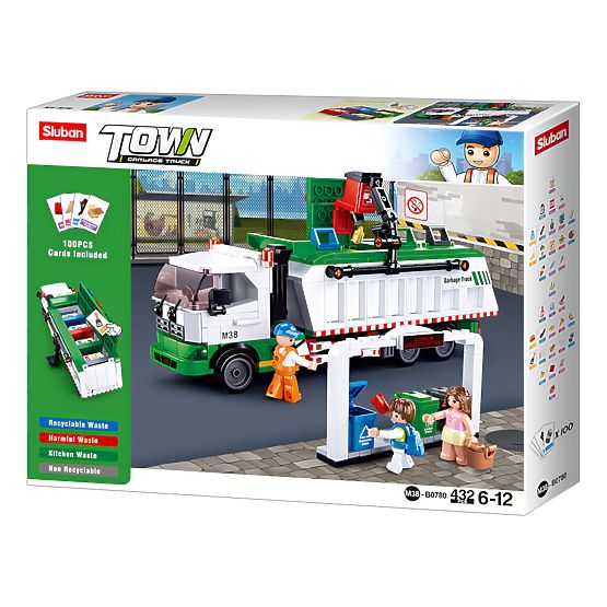 Costruzioni Sluban Town M38-B0780 - Camion per la raccolta differenziata + gioco di carte