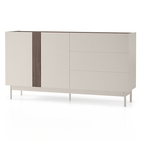 Credenza a due ante con cassetti Berula, color cashmere, Noce Villa