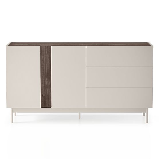 Credenza a due ante con cassetti Berula, color cashmere, Noce Villa