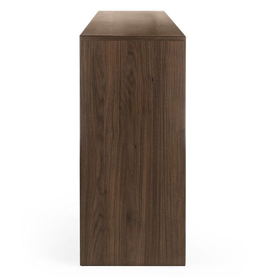 Credenza a quattro ante Moku noce villa, superfici frontali arrotondate