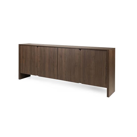 Credenza a quattro ante Moku noce villa, superfici frontali arrotondate