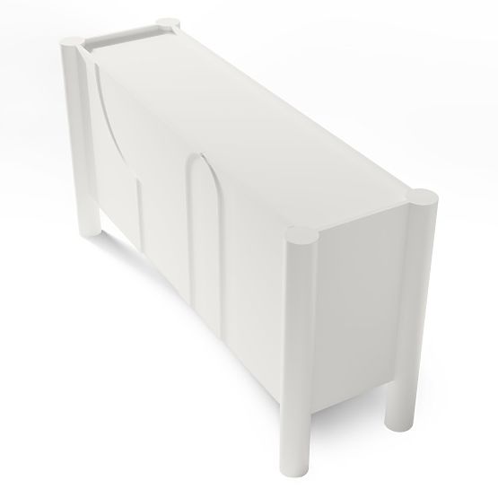 Credenza a tre ante Lunaria con frontale intagliato, bianca