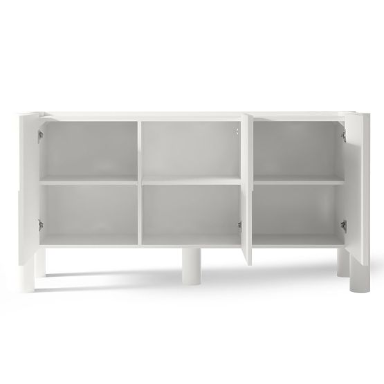 Credenza a tre ante Lunaria con frontale intagliato, bianca