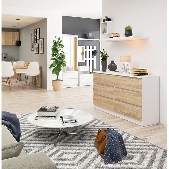 CREDENZA K 140 cm 6 CASSETTI PK BIANCO / SONOMA