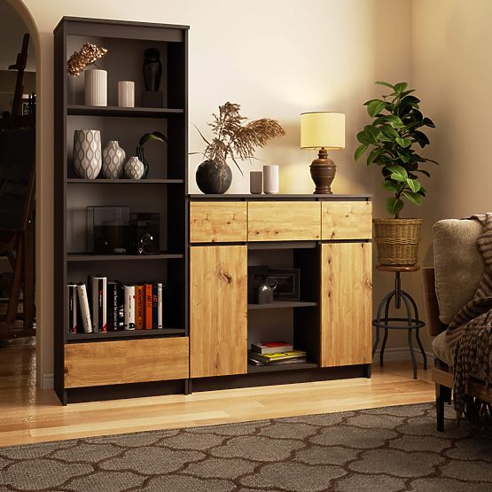 CREDENZA K100 2D 3SZ 1P PK GRAFITE GRIGIO / ROVERE ARTIGIANO