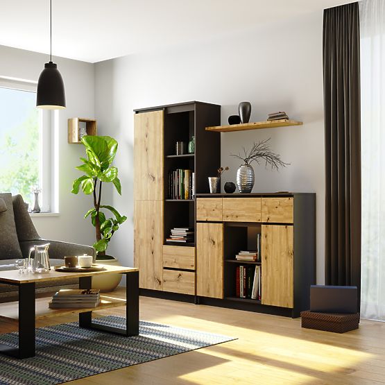 CREDENZA K100 2D 3SZ 1P PK GRAFITE GRIGIO / ROVERE ARTIGIANO