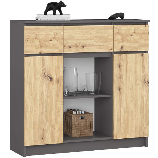 CREDENZA K100 2D 3SZ 1P PK GRAFITE GRIGIO / ROVERE ARTIGIANO