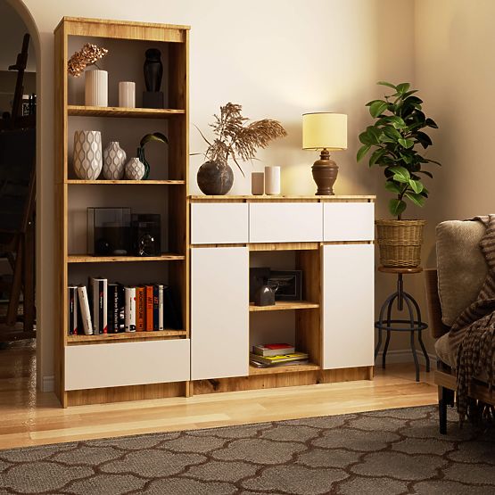 CREDENZA K100 2D 3SZ 1P PK ROVERE ARTIGIANO / BIANCO