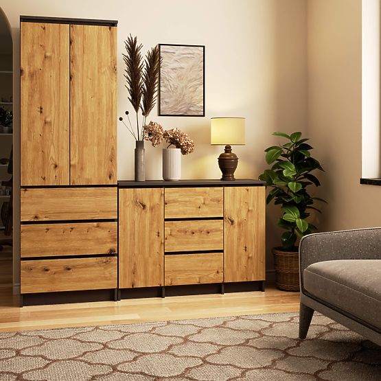 CREDENZA K100 2D 3SZ PK GRAFITE GRIGIO / ROVERE ARTIGIANO