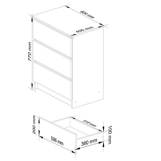 CREDENZA K60 3 CASSETTI CLP GRAFITE GRIGIO / ROVERE ARTIGIANO