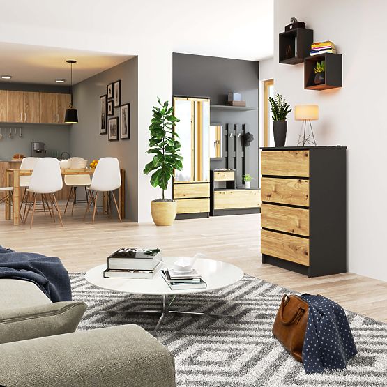 CREDENZA K60 4CASSETTI CLP PK GRAFITE GRIGIO / ROVERE ARTISAN