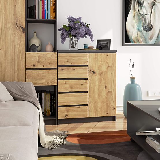 CREDENZA K80 1D 5SZ PK GRAFITE GRIGIO / ROVERE ARTIGIANO