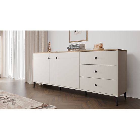 Credenza POINT 2D3S Cashmere Beige Rovere Castello Mobile 3 Cassetti 2 Ante Soggiorno