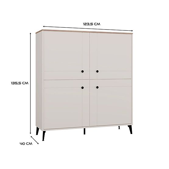 Credenza POINT 4D Cashmere Beige Rovere Castello Armadietto 4 Ante 8 Ripiani per Soggiorno