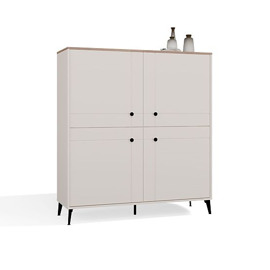 Credenza POINT 4D Cashmere Beige Rovere Castello Armadietto 4 Ante 8 Ripiani per Soggiorno