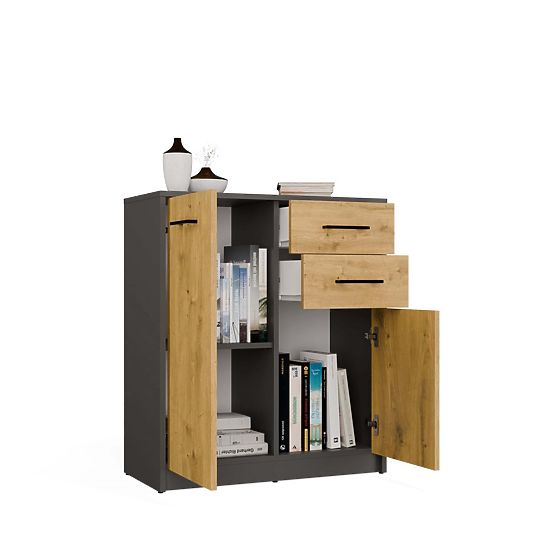 Credenza SIMPLO 2D2S Mobile 2 Cassetti 2 Ante per Soggiorno ANTRACITE ROVERE ARTISAN