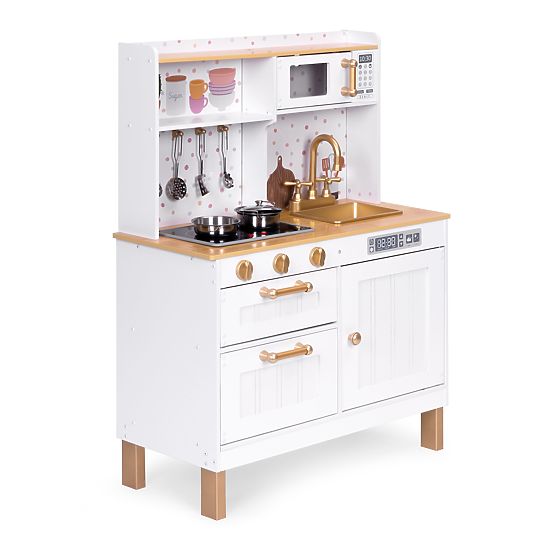 Cucina per bambini con suoni e LED, grande, in legno, armadietti apribili, 7 accessori ECOTOYS
