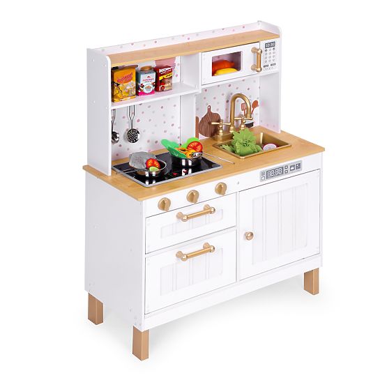 Cucina per bambini con suoni e LED, grande, in legno, armadietti apribili, 7 accessori ECOTOYS