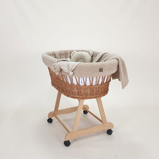 Culla in vimini Teddy per neonati - colore naturale con accessori beige