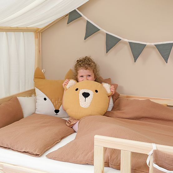 Cuscino in mussola Ourbaby Ø 35 cm Orso - senape