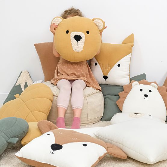 Cuscino in mussola Ourbaby Ø 35 cm Orso - senape