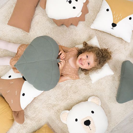 Cuscino in mussola Ourbaby 38x35 cm Foglia - senape
