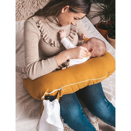 Cuscino regolabile in mussola Heavens - senape