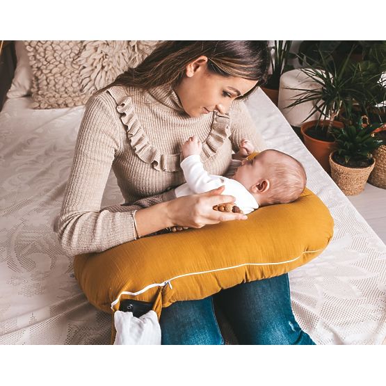 Cuscino regolabile in mussola Heavens - senape