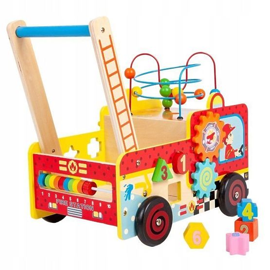 Deambulatore educativo in legno con cubi - camion dei pompieri