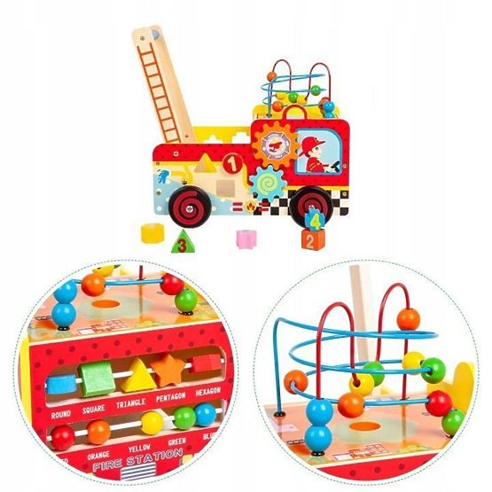 Deambulatore educativo in legno con cubi - camion dei pompieri