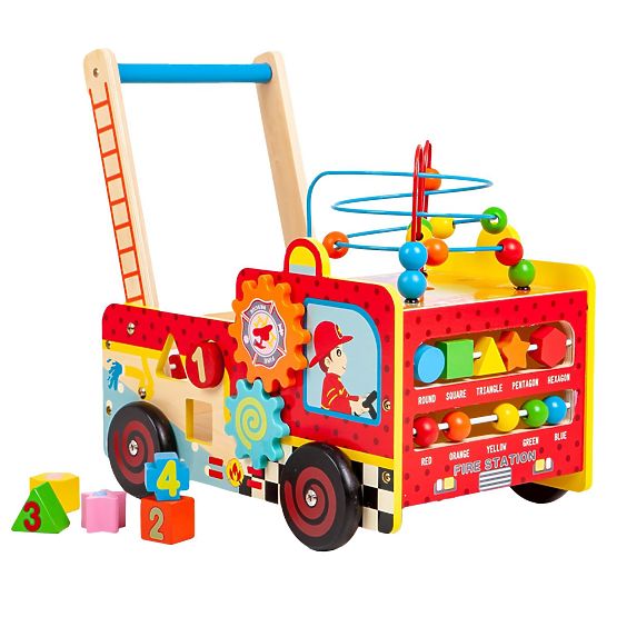 Deambulatore educativo in legno con cubi - camion dei pompieri