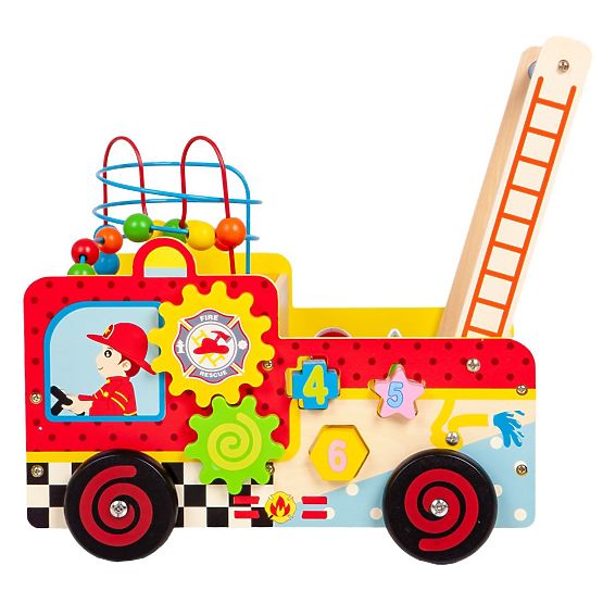 Deambulatore educativo in legno con cubi - camion dei pompieri
