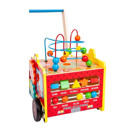 Deambulatore educativo in legno con cubi - camion dei pompieri