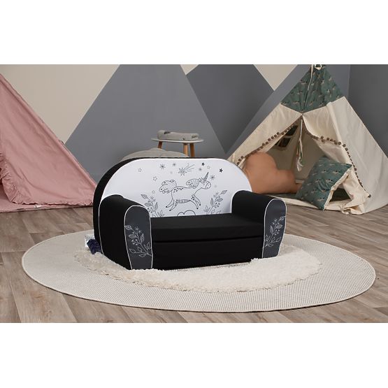 Divano per bambini Unicorno - bianco e nero