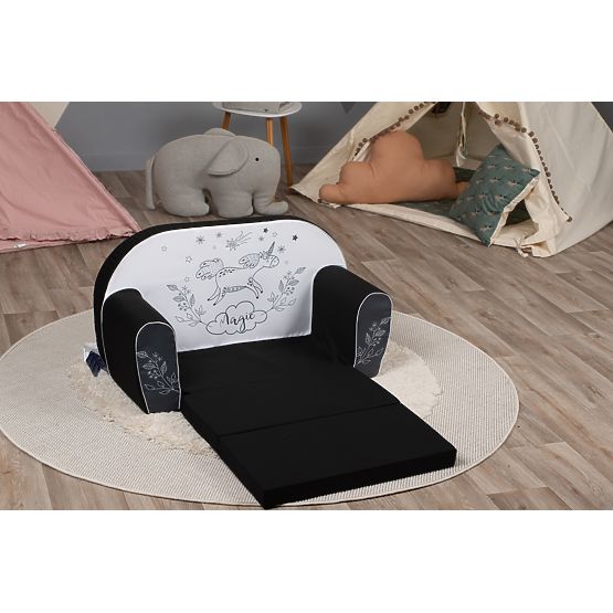 Divano per bambini Unicorno - bianco e nero
