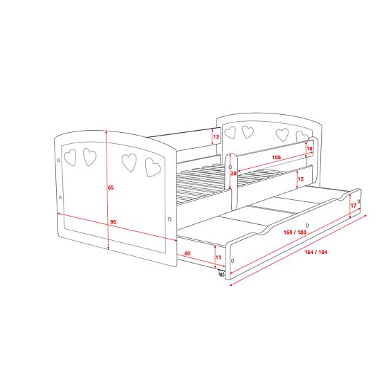 Letto per bambini Julie - grigio
