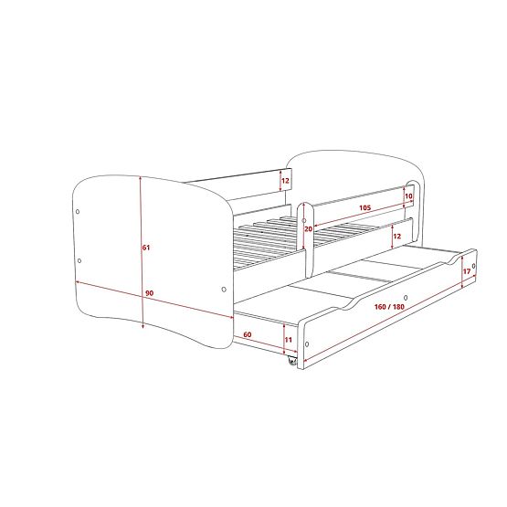 Letto per bambini con barriera - Procione - blu