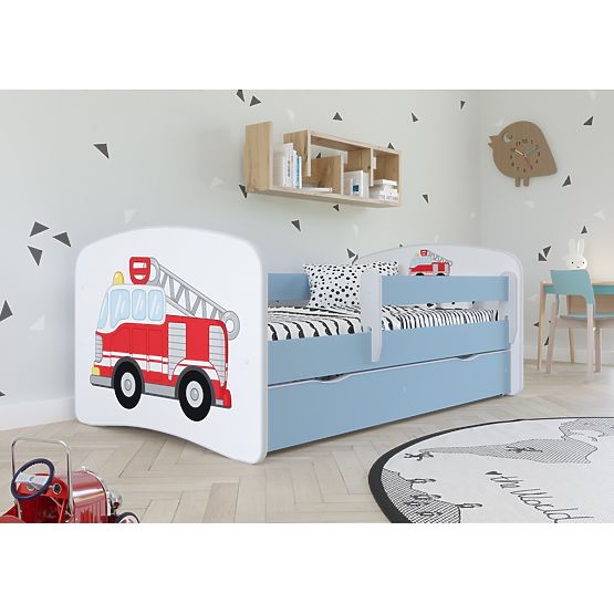 Letto per bambini con barriera Ourbaby - Camion dei pompieri - blu