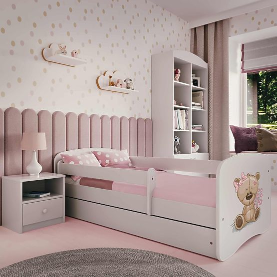 Letto per bambini con barriera Ourbaby - Orsetto - bianco