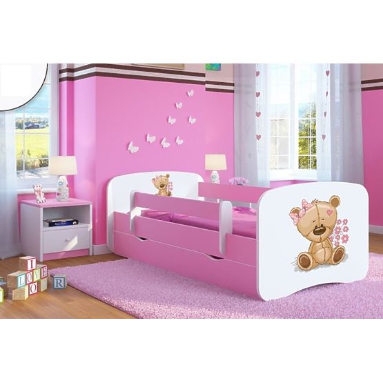 Letto per bambini con barriera Ourbaby - Orsetto - rosa