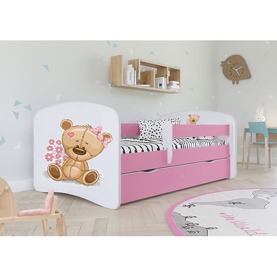 Letto per bambini con barriera Ourbaby - Orsetto - rosa