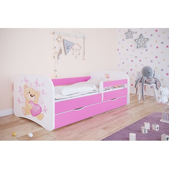 Letto per bambini con barriera Ourbaby - Orsetto - rosa