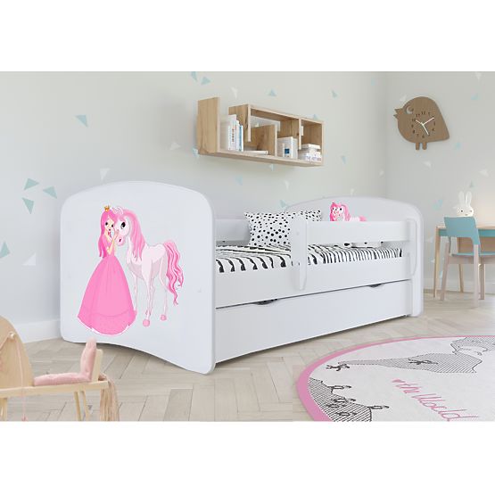 Letto per bambini con barriera Ourbaby - Principessa con cavallo - bianco