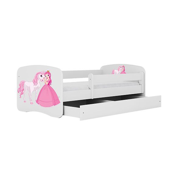 Letto per bambini con barriera Ourbaby - Principessa con cavallo - bianco