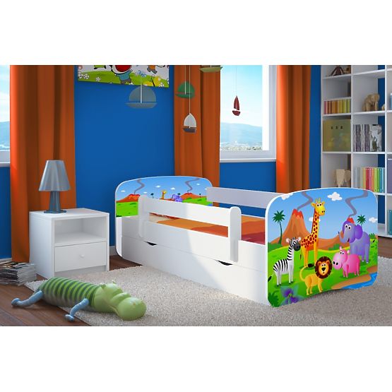 Letto per bambini con barriera Ourbaby - Safari - bianco