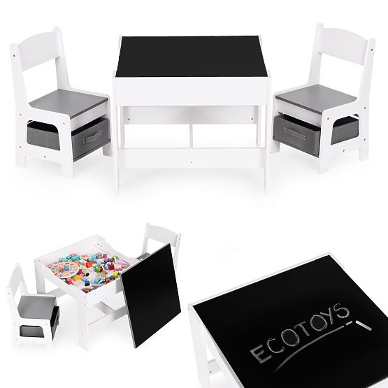 Set di mobili per bambini tavolo + 2 sedie con lavagna ECOTOYS