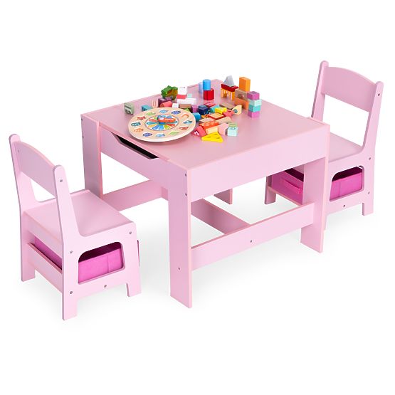 Set di mobili per bambini tavolo + 2 sedie lavagna rosa ECOTOYS